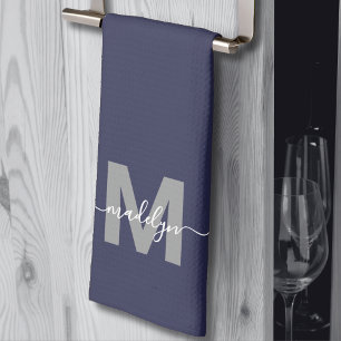 Navy Blue Name Monogram Kitchen Towel