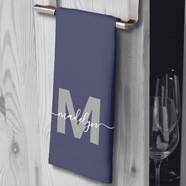 Navy Blue Name Monogram Kitchen Towel (Navy Blue Name Monogram kitchen towel )