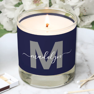 Navy Blue Name Monogram Scented Candle