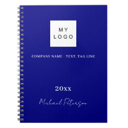Navy blue name script business logo notebook | Zazzle
