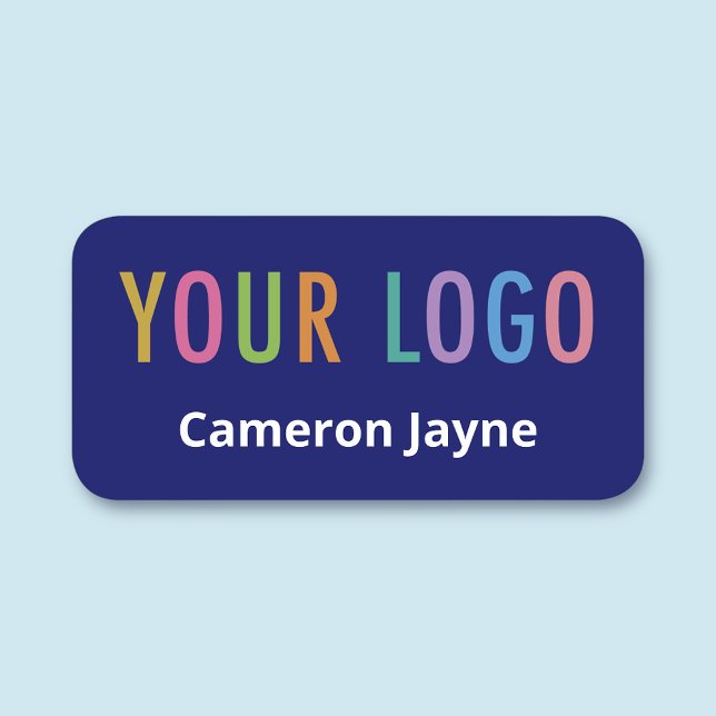 Navy Blue Name Tag Custom Logo Magnetic or Pin (MISOOK Rounded Rectangle Navy Blue Name Tag)