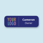 Navy Blue Name Tag Magnetic or Pin Custom Logo<br><div class="desc">Personalize our professional navy blue name tag with your company logo, employee name, job title, or other custom text. It's available with a magnetic back fastener (do not use with pacemakers) or with a safety pin back. Customers like that it's lightweight with a strong magnet. Designed in navy blue and...</div>