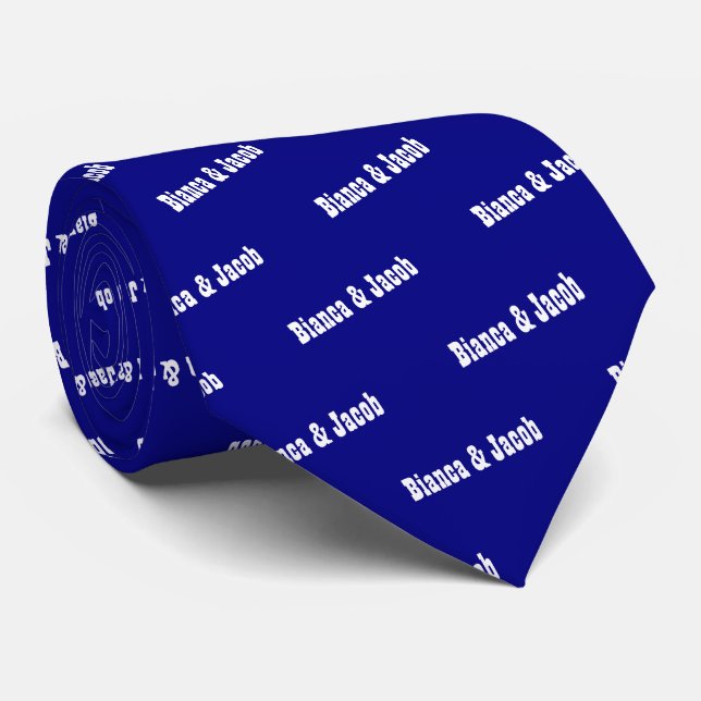 Navy Blue Names wedding Neck Tie (Rolled)