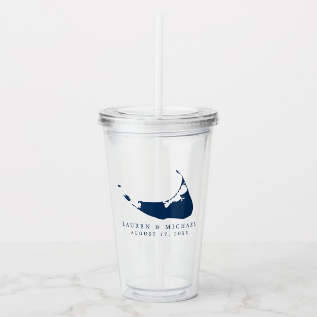 Navy Blue Nantucket Island ACK Wedding Favor Acrylic Tumbler (Front)