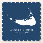 Navy Blue Nantucket Island Map Wedding Reception Paper Coaster at Zazzle