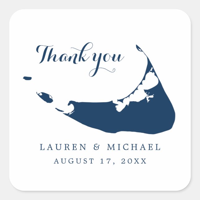 Navy Blue Nantucket Island Map Wedding Reception Square Sticker (Front)