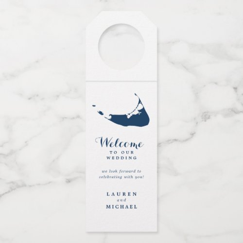 Navy Blue Nantucket Island Wedding Favor Bottle Hanger Tag