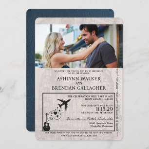 Navy Blue Nashville Passport Wedding Invitation