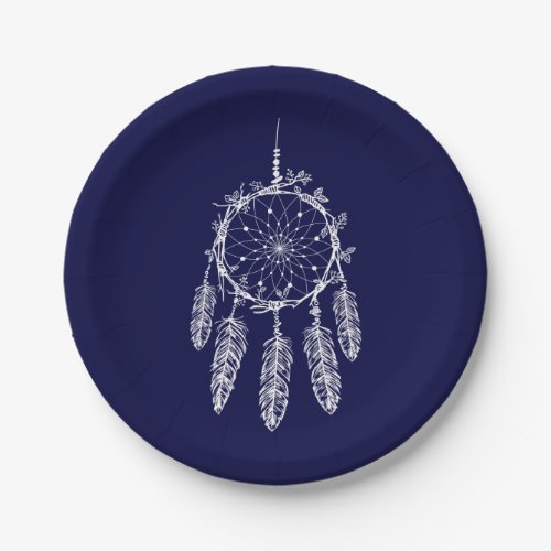 Navy Blue Native American Dream Catcher Wedding Paper Plates