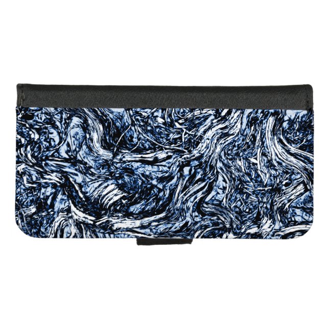 Navy Blue Nature Abstract Pattern iPhone Wallet Case (Front (Horizontal))