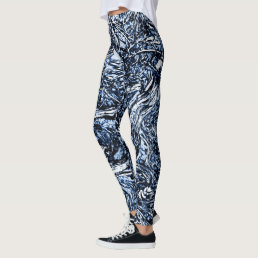 Navy Blue Nature Abstract Pattern Leggings