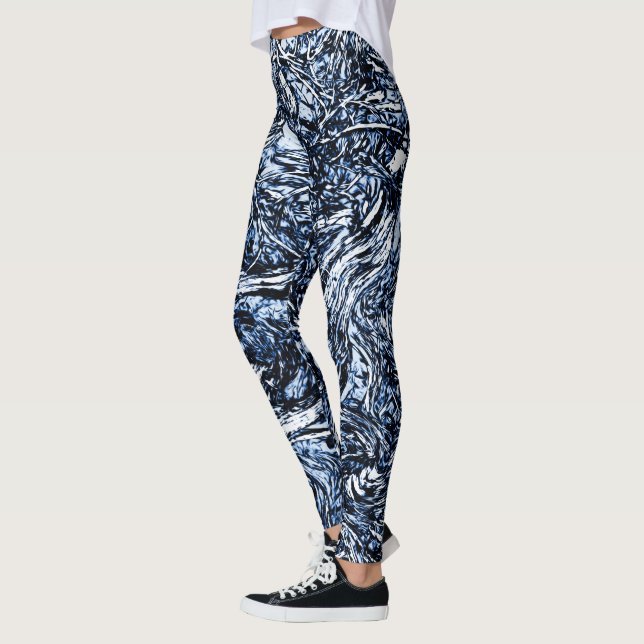 Navy Blue Nature Abstract Pattern Leggings (Left)