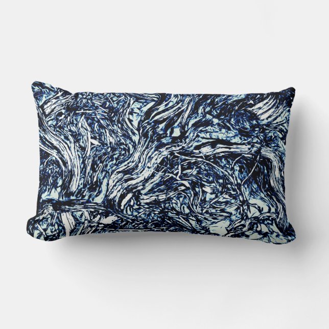 Navy Blue Nature Abstract Pattern Lumbar Pillow (Front)