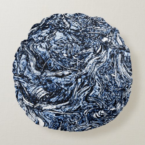 Navy Blue Nature Abstract Pattern Round Pillow
