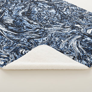 Navy Blue Nature Abstract Pattern Sherpa Blanket
