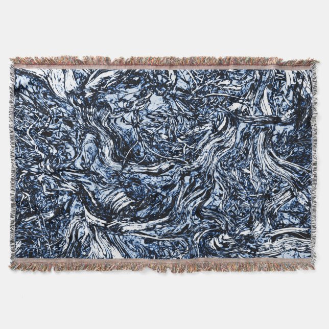 Navy Blue Nature Abstract Pattern Throw Blanket (Front)