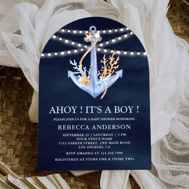 Navy Blue Nautical Anchor Arch Baby Shower Invitation (Creator Uploaded)