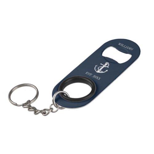 Navy Blue Nautical Anchor Boat Family Name Keychain Bottle Opener