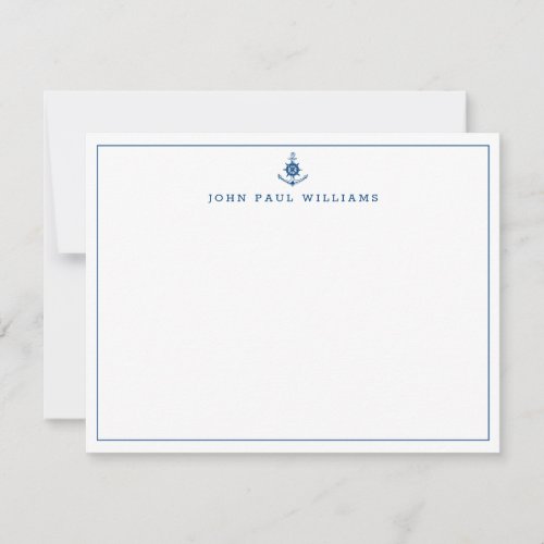 Navy Blue Nautical Anchor Boat Helm Border Line Note Card