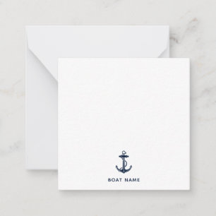 Navy Blue Nautical Anchor Boat Name Custom Note Card
