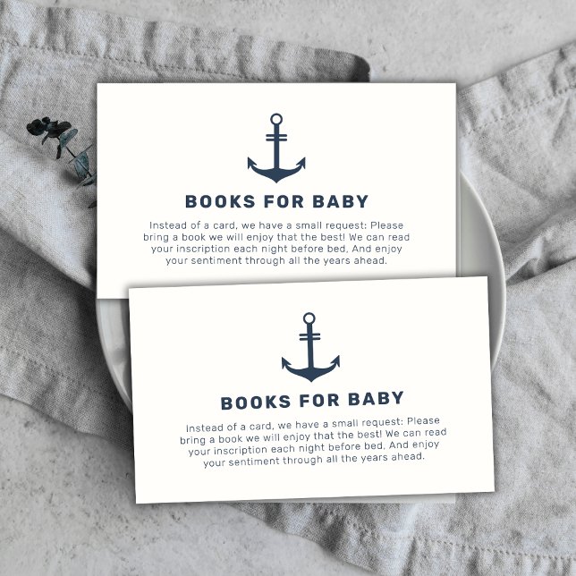 Navy Blue Nautical Anchor Books For Baby Shower  Enclosure Card (Navy Blue Nautical Anchor Books For Baby Shower Enclosure Card)