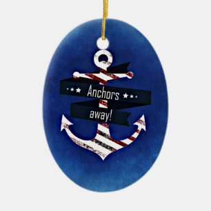Navy Blue Nautical Anchor Ceramic Ornament