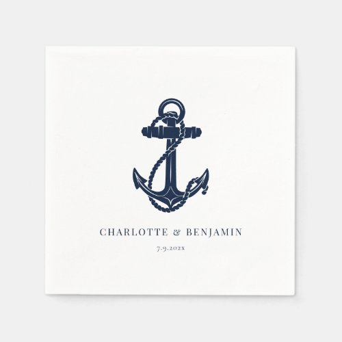 Navy Blue Nautical Anchor Coastal Wedding Paper Napkins