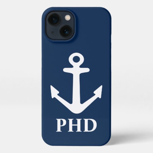 Navy blue nautical anchor custom monogram iPhone 13 case