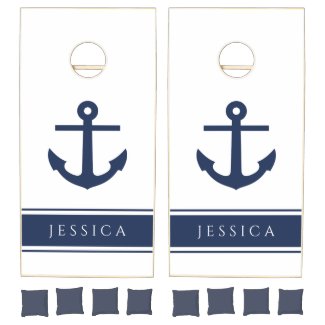 Navy Blue Nautical Anchor Custom Name 