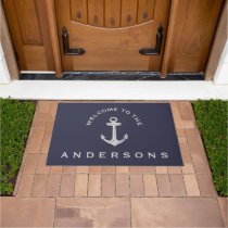 Navy Blue Nautical Anchor Custom Welcome Doormat