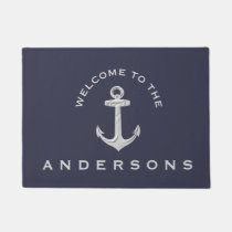 Navy Blue Nautical Anchor Custom Welcome Doormat