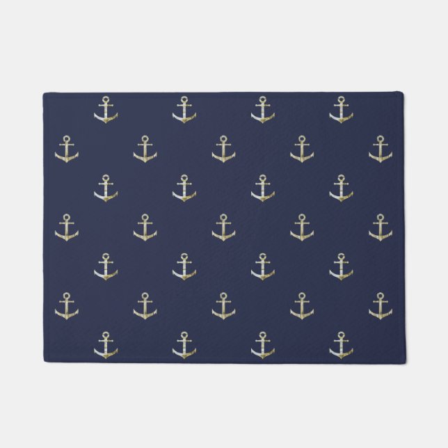 Navy blue nautical anchor doormat (Front)