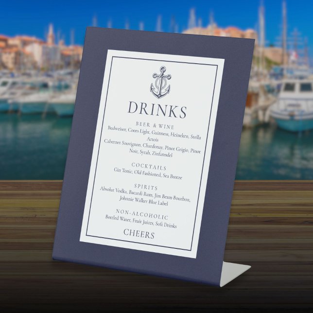 Navy Blue Nautical Anchor Drinks Menu Pedestal Sign (Navy Blue Nautical Anchor Drinks Menu Pedestal Sign)