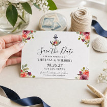 Navy Blue Nautical Anchor Floral Save The Date
