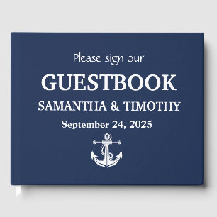 Navy Blue Nautical Anchor Modern Beach Wedding Guest Book
