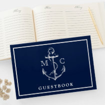 Navy Blue Nautical Anchor Monogram Wedding Guest Book