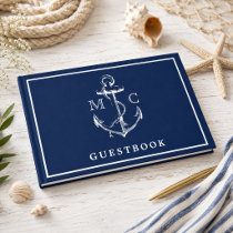 Navy Blue Nautical Anchor Monogram Wedding Guest Book