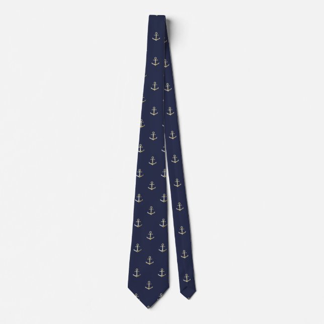 Navy blue nautical anchor neck tie (Front)