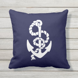 Navy Blue Nautical Anchor Outdoor Throw Pillow
