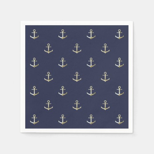 Navy blue nautical anchor paper napkins