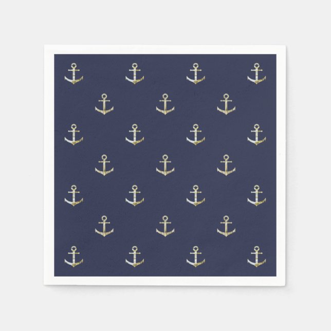 Navy blue nautical anchor paper napkins (Front)