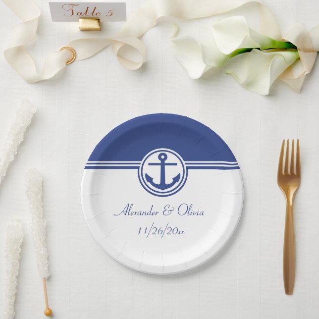 Navy Blue Nautical Anchor Paper Plates (Wedding)