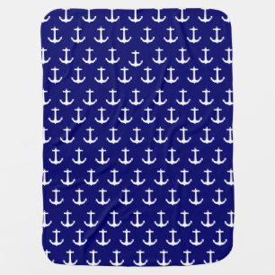 Navy Blue Nautical Anchor Pattern Baby Blanket