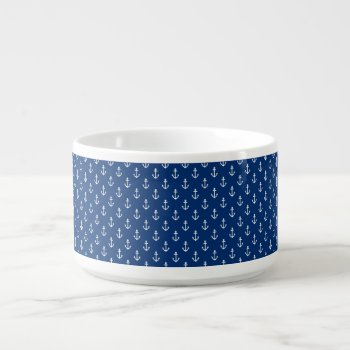 Navy Blue Nautical Anchor Pattern Bowl by PastelCrown at Zazzle