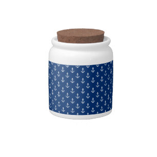 Navy Blue Nautical Anchor Pattern Candy Jar