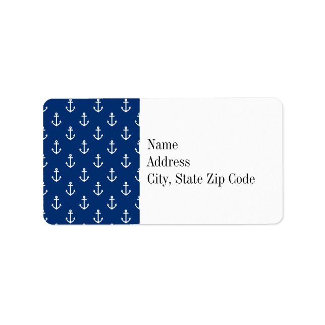 Navy Blue Nautical Anchor Pattern Label (Front)