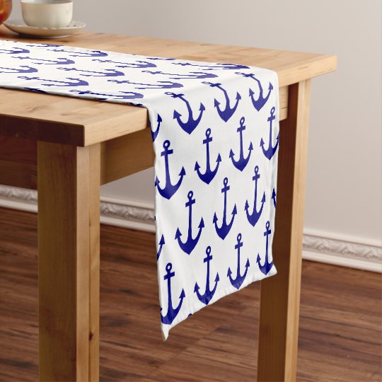 Navy Blue Nautical Anchor Pattern Long Table Runner