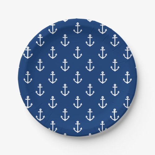 Navy Blue Nautical Anchor Pattern Paper Plates