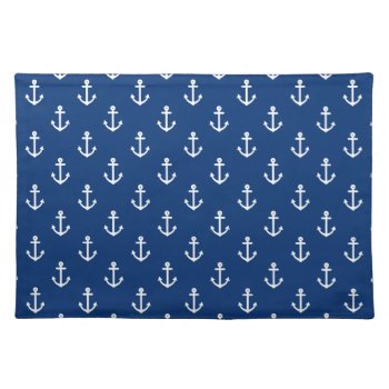 Navy Blue Nautical Anchor Pattern Placemat by PastelCrown at Zazzle