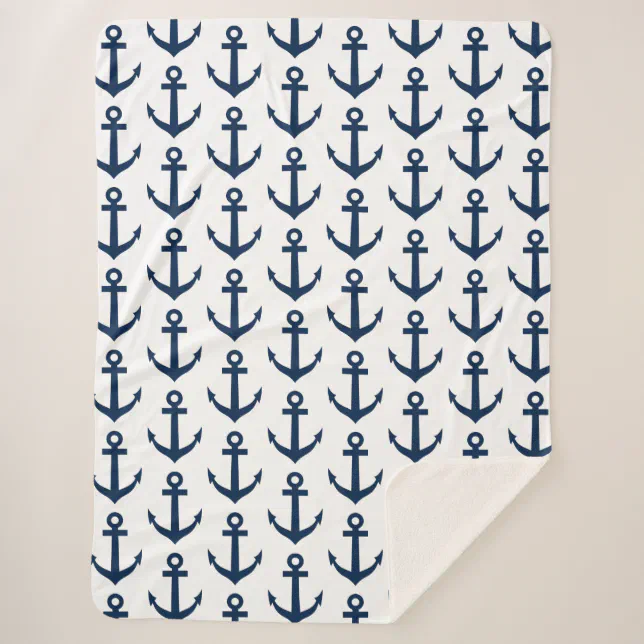 Navy blue nautical anchor pattern sherpa blankets Zazzle